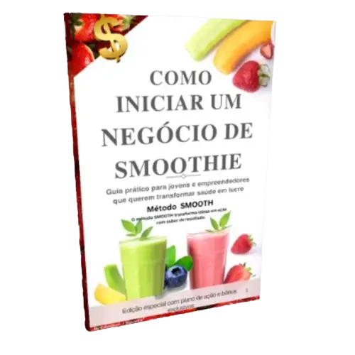 Mock-up 3D profissional da capa do Ebook Viver de Smoothie sobre um fundo clean e moderno, chamando para baixar o guia completo.