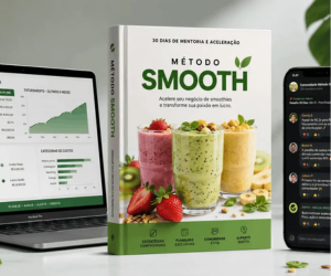 Método Smooth com mockup de um tablet, livro e smartphone.